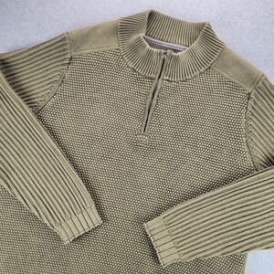 carbon2cobalt Sweater Mens 2XL Green Quarter Zip Cotton Heavy Knit Pullover